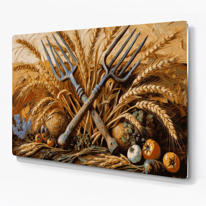 «Farm Farmed Pitchforks», art mural en métal brun, H 12 po x l 18 po