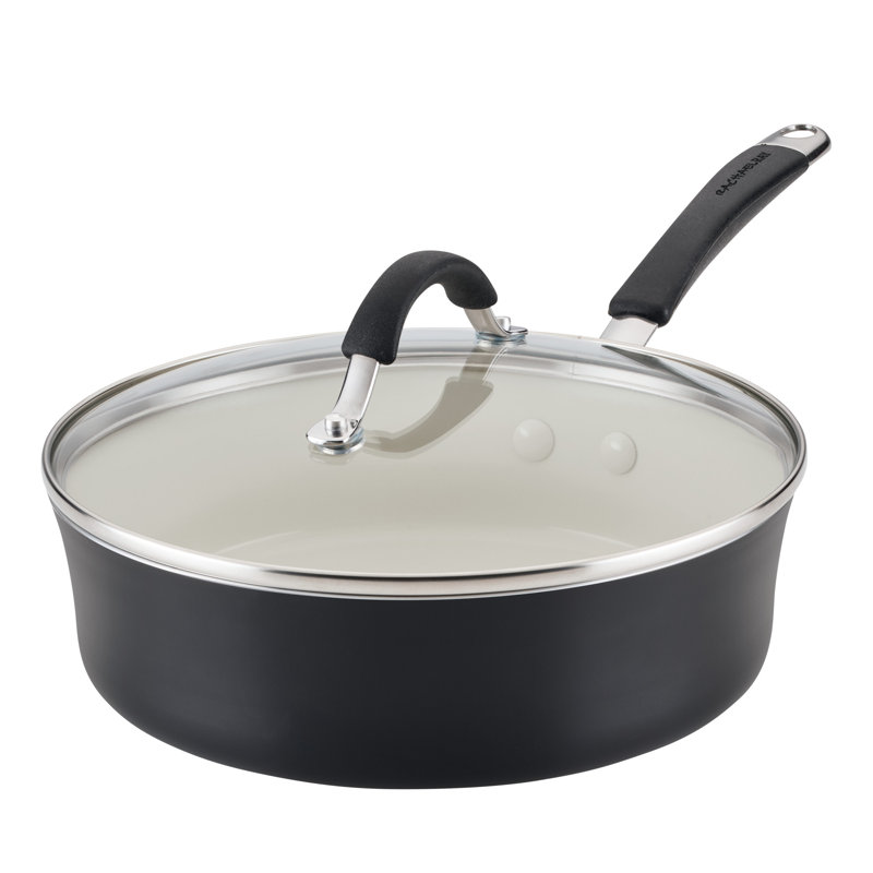 Rachael Ray Cucina Ceramic Nonstick Saute Pan With Lid, 3 Quart, Peppercorn