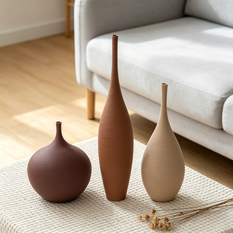 Ensemble de 3 vases en céramique Modern Modern, Brun / Beige / Brun foncé