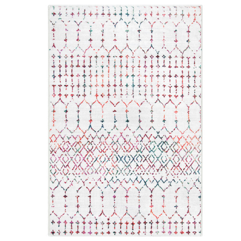 Keyniah Moroccan Machine Washable Area Rugs with Non-Slip Backing for Dining Room Office Entryway, Rectangle 4' x 6'