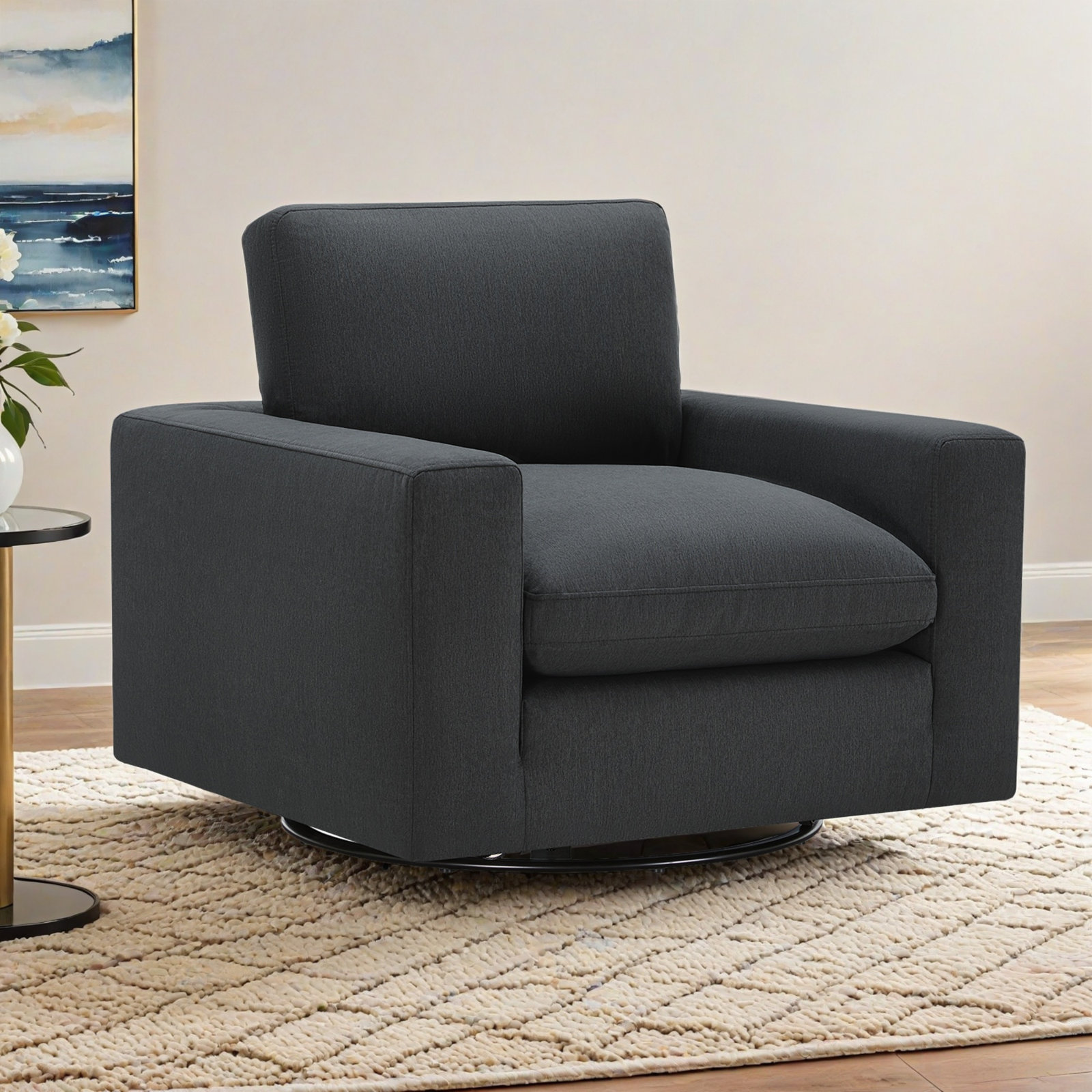 Asher Linen Swivel Club Chair, Peyton Dark Slate Gray Pepper Twill