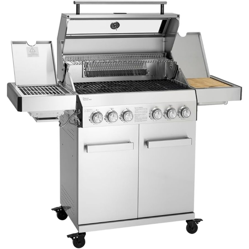 Yamara COSMOGRILL 4 - Burner Freestanding Gas Grill with Side Burner and Cabinet, Silver