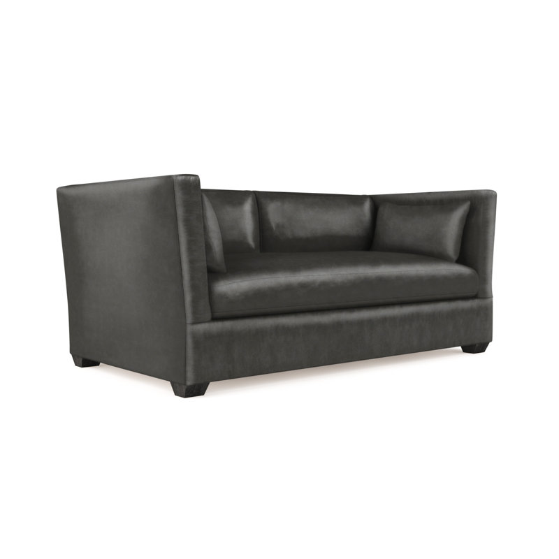 Rivington Flare Square Track-Arm Loveseat, Box Weave Linen Alabaster, 31" H x 72" W x 37" D, Ebony