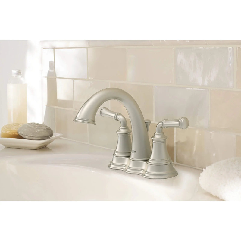 Grohe Gloucester 2 Handle Bathroom Faucet, 4 Inch, Centreset, 1.2 GPM, Brushed Nickel