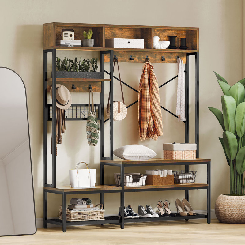 Tabbie 55" Farmhouse Entryway Freestanding Hall Tree Coat Rack with Bench and Shoe Storage for Living Room