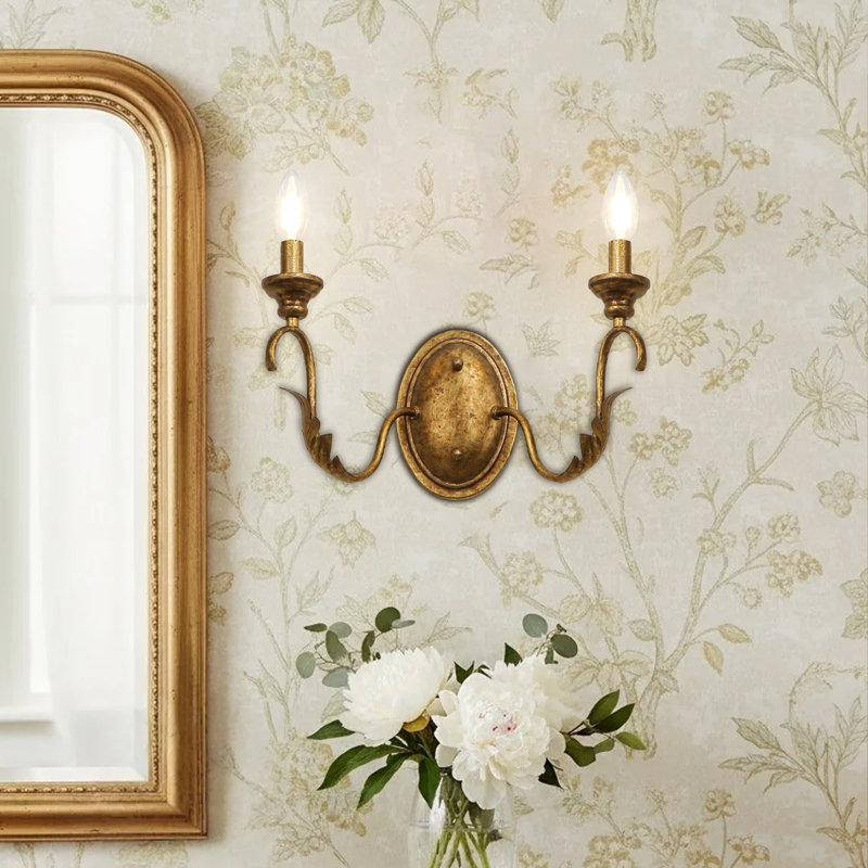 Vintage 2-light Dimmable Candle Wall Light, Antique Brass