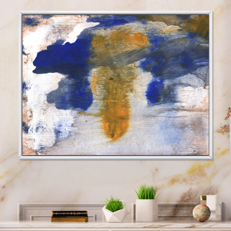 Encre brune et bleue, reproduction d'art sur toile, H 12 po x l 20 po x P 1 po, Cadre flottant blanc