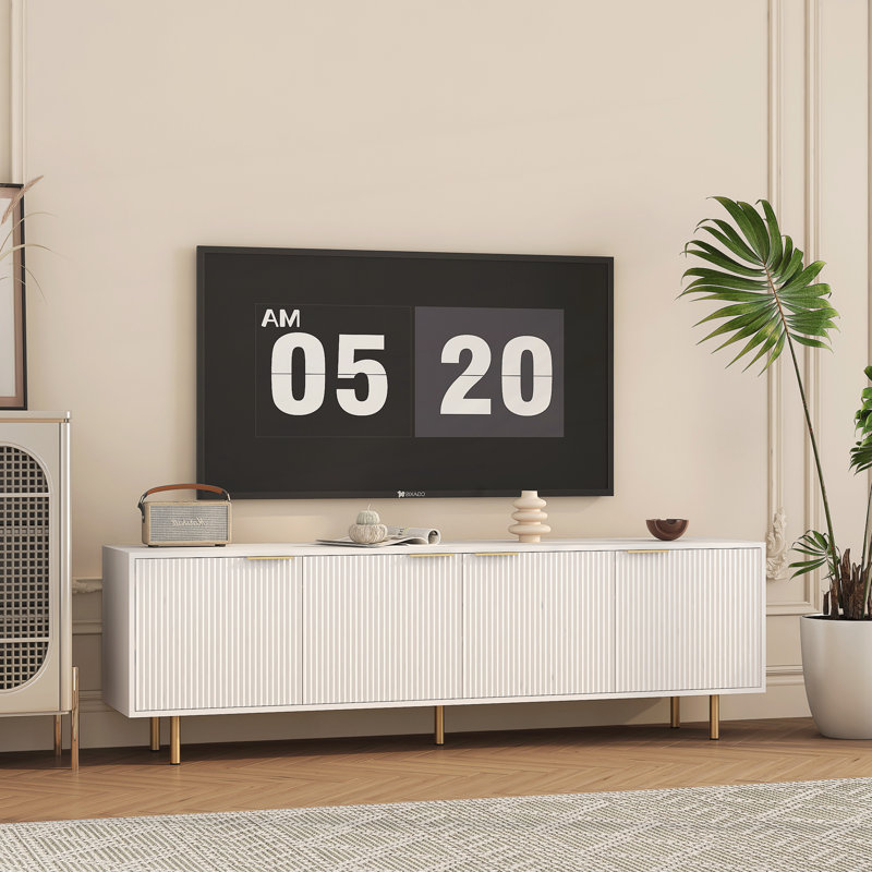 TV Stand Fluted 68" with Power Outlet, White