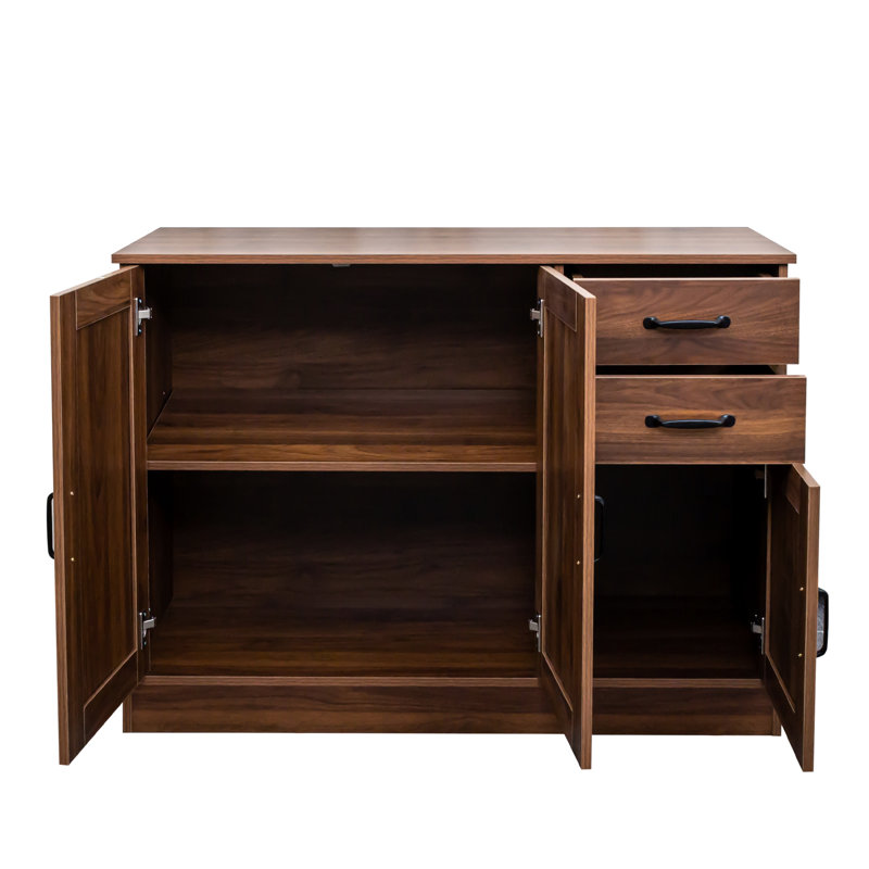 Buffet 43,3 pouces en noyer avec 2 portes, 1 rangement et tiroirs - Armoire de table d'appoint