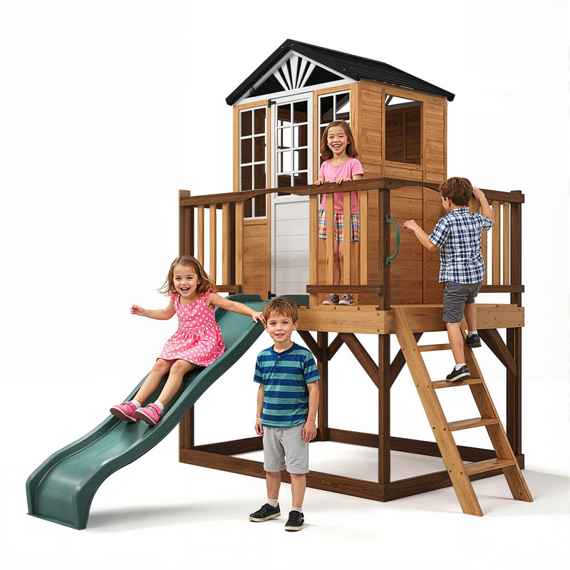 7-In-1 Wooden Playhouse With Slide & Sandbox