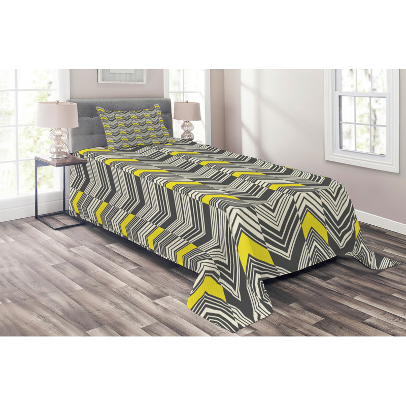 Polyester Chevron / Zig Zag Coverlet, Twin Bedspread + 1 Sham