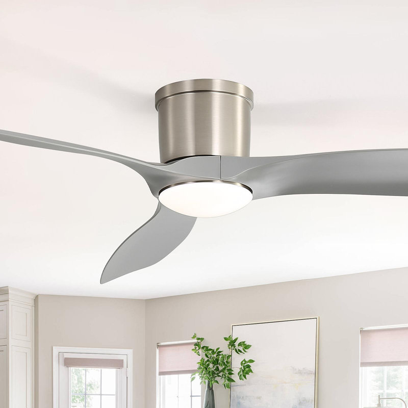 Ventilateur de plafond intelligent de 52 pouces avec lumière, ventilateur de plafond encastré avec télécommande, 3 pales en ABS gris, lumière à intensité variable de 18 W
