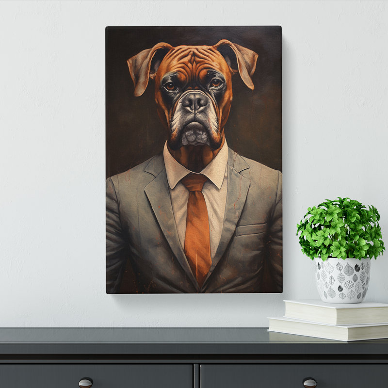Boxer Dog in a Suit Painting No.5 - Wrapped Canvas, 76cm H x 50cm W x 3cm D