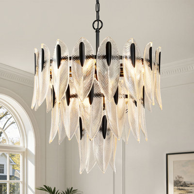 22" 10-Light  Modern Tiered Textured Leaf Glass Chandelier