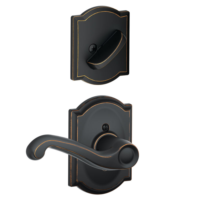 Inactive Interior Flair Lever Camelot Rosette Dummy Entry Set (Exterior Portion Sold Separately), Right Hand, Aged Bronze