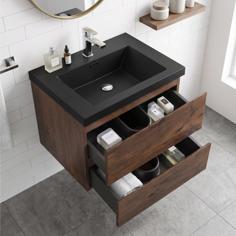 Meuble-lavabo simple 24 po avec plateau en résine intégré 24 po, Palissandre