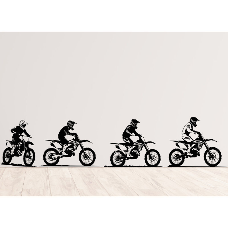 Ensemble de 4 autocollants muraux de course Motocross Dirt Bike Rider, 8 x 35 pouces, Blanc
