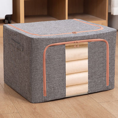 Steel Frame Storage Box, Cloth Storage Box for Quilt Storage Box Folding Wardrobe Fabric Extra Large Storage Bag with Clear Window, Sturdy Zippers