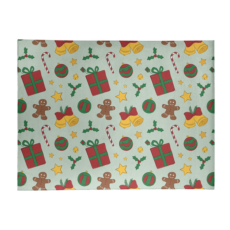 Tapis vert/rouge/jaune fait main, Rectangle 9 pi x 12 pi