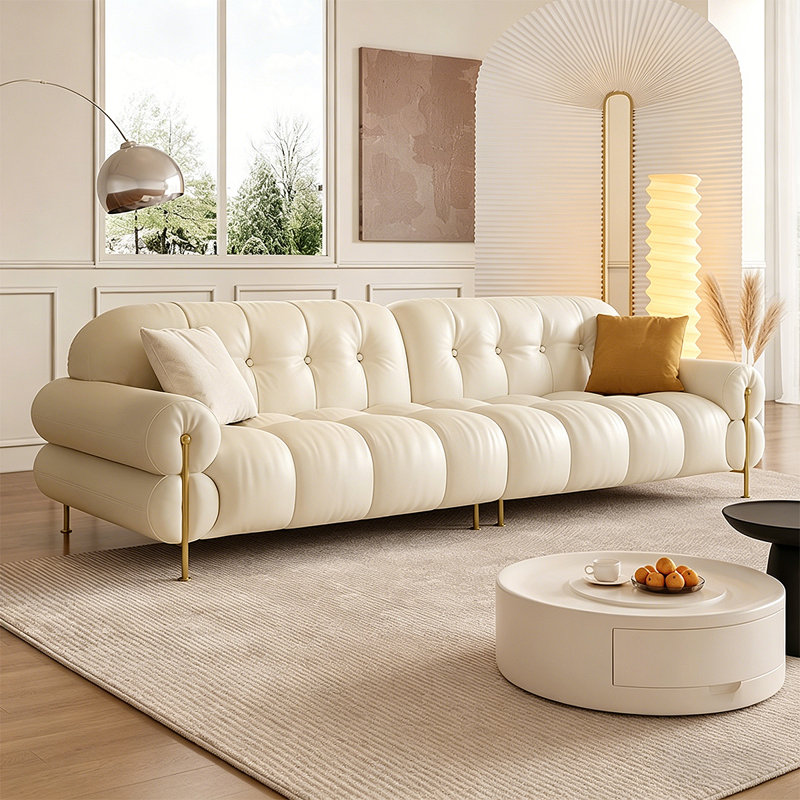 Coussin beige modulaire en similicuir, Beige, 34.25" H x 110.24" W x 39.37" D