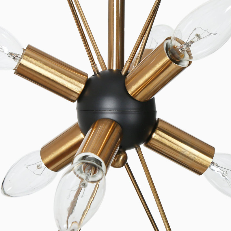 Lustre sphérique Spoutnik noir et doré à 6 lumières avec chaîne ajustable pour l'intérieur sec Chrisse