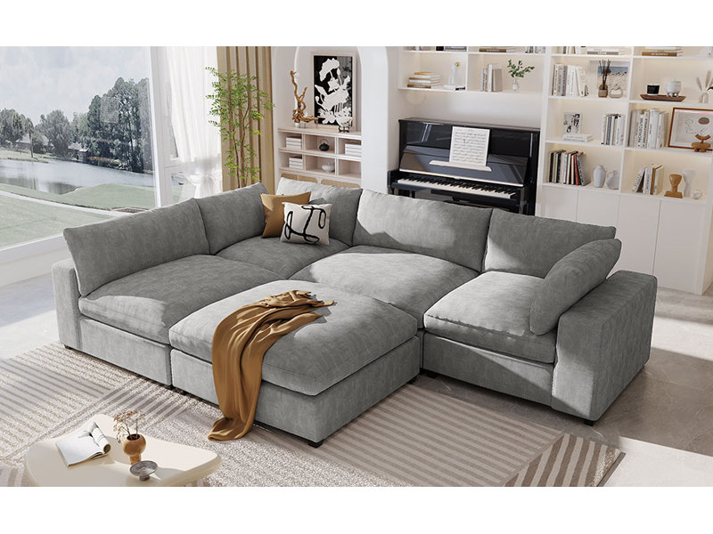 Canapé modulaire moderne pour 5 personnes, Polyester gris