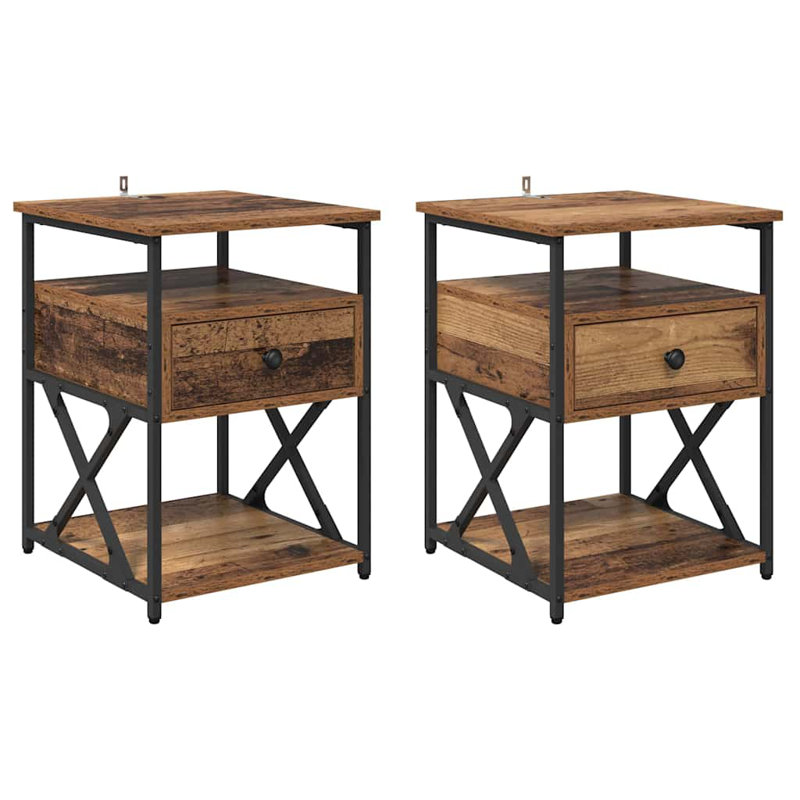 40cm W Manufactured Wood Bedside Table, Old Wood