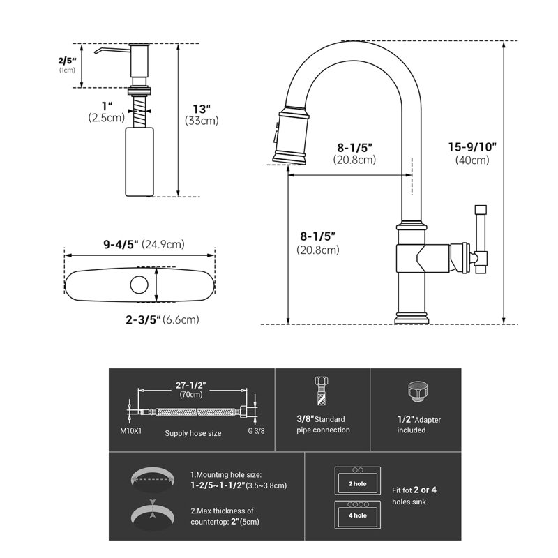 Stainless Steel Kitchen Sink Faucet With Pull-Down Sprayer, Single Handle 1 Hole High Arc 360° Rotating Kitchen Faucet With Soap Dispenser