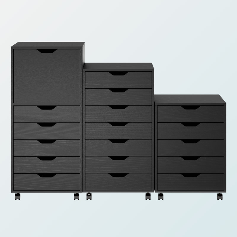 Sutton Black Finish 3-Piece Multi-Storage Cabinet Set With Wheels, 41.33'' H X 57.34'' W X 15.73'' D, Black
