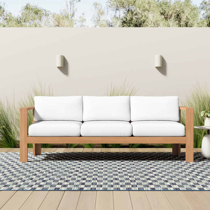 Sonoma 83.5" Wide Outdoor Teak Patio Sofa with Cushions, Canvas Natural Sunbrella® Canvas