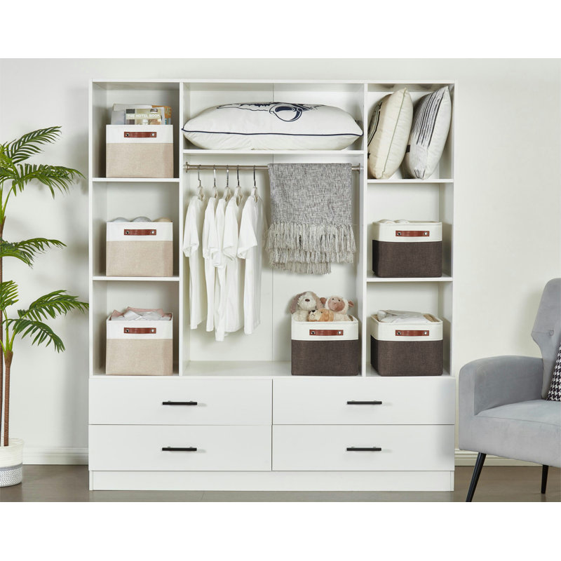 Foldable Fabric Storage Bin, Brown/White, 3