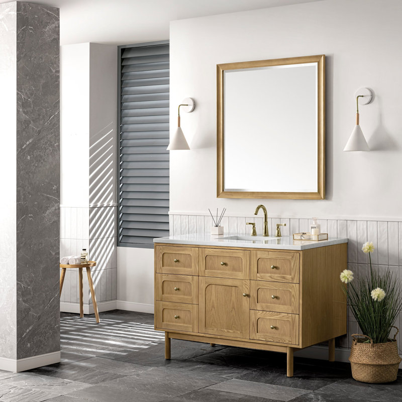 Laurent 48'' W Single Vanity, White Zeus, 8" Widespread, Light Natural Oak