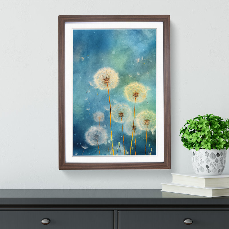 Dandelion Orphism - Single Picture Frame Print on Wood, Walnut Framed, 34cm H x 25cm W