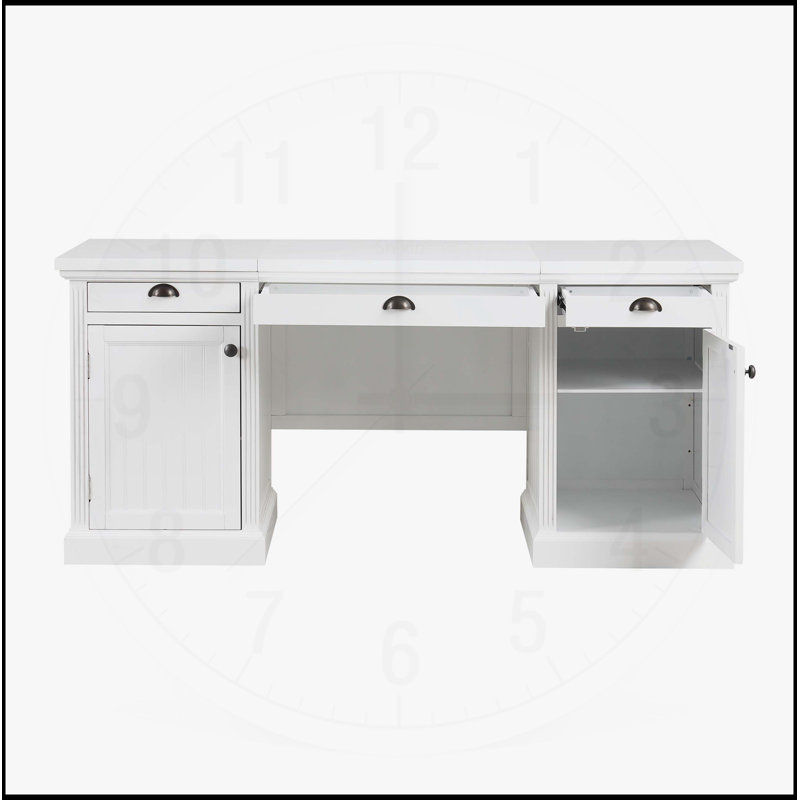 Bureau double 67 po avec 2 armoires, 3 tiroirs et tablettes réglables pour le bureau personnel et le salon, blanc