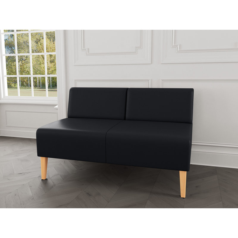 Causeuse sans accoudoirs Luxe Lounge, Noir Modena, Bois naturel