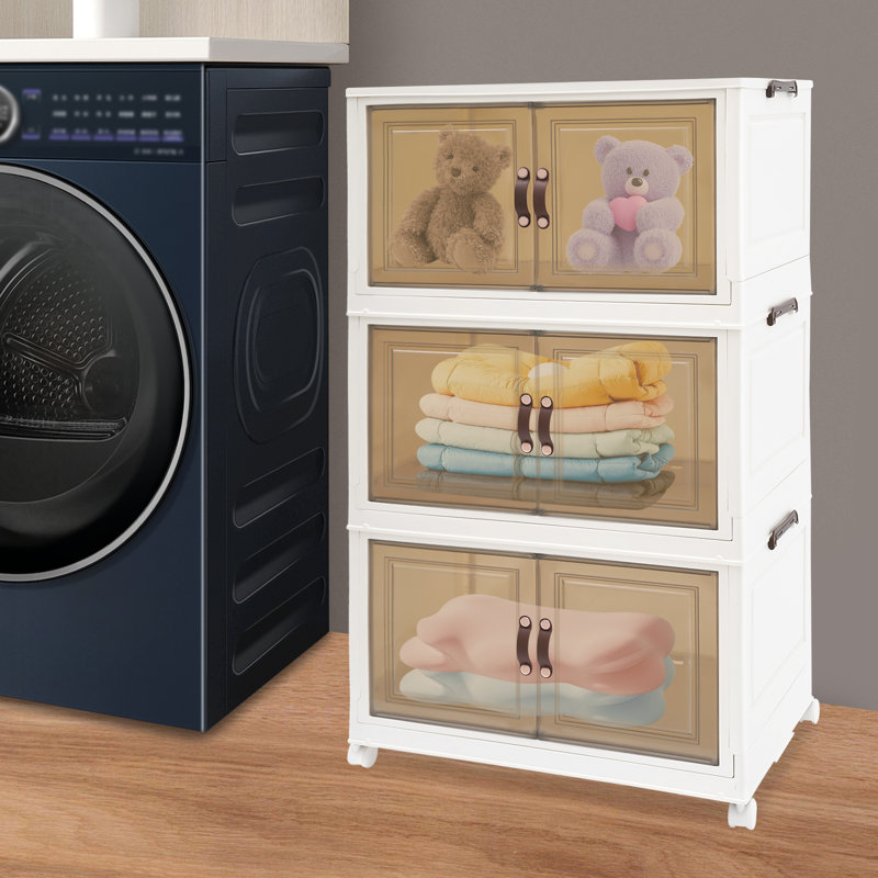 3PCS Foldable Storage Cabinets Stackable Storage Bins with Wheels