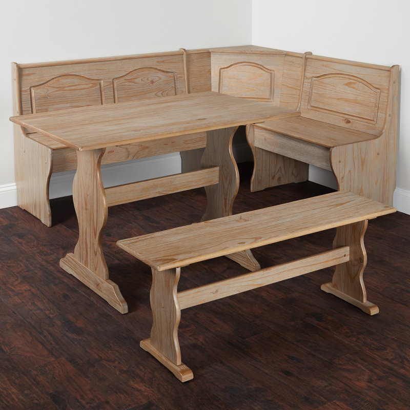 Padstow 5 - Person Pine Solid Wood Breakfast Nook Dining Set with Hidden Storage, Rustic Natural