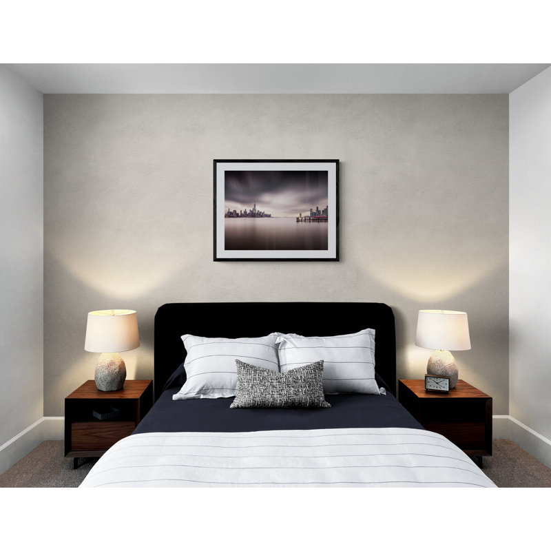 Skyline New York With Clouds Print by Frank Peters, Black Framed Paper, 25.25" H x 31.25" W x 0.88" D, White
