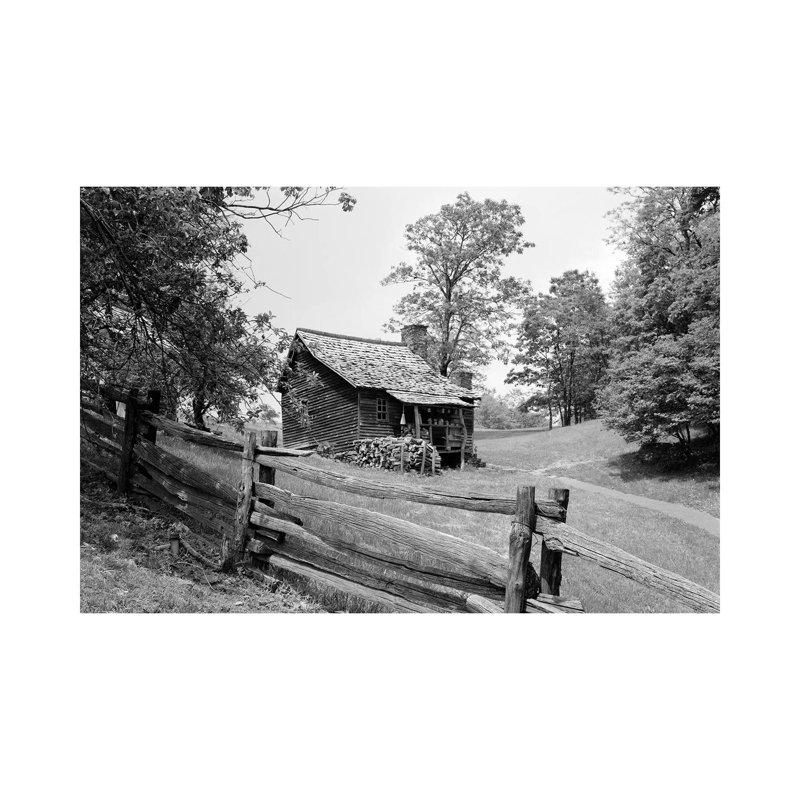 Rustic Log Cabin Form 1880s Behind Post And Rail Fence In Blue Ridge Mountains - Wrapped Canvas Print