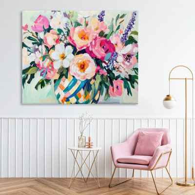 Colourful Bouquet in Spring Vase Canvas, design by Petal Prints Design