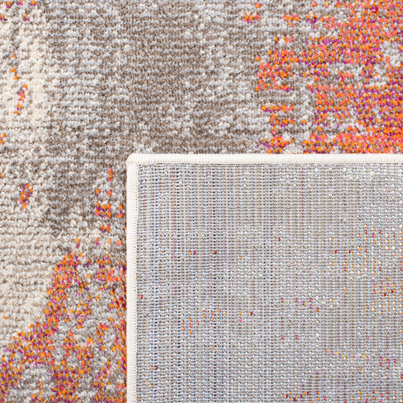 Tapis bleu clair / vert Etta, Orange/Grey, Carré 4 pi