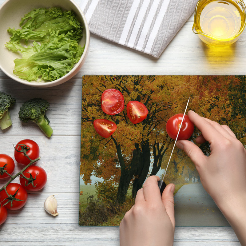 Ambesonne Fall Cutting Board Large Size Serene Vivid Maple Trees Orange Brown Green