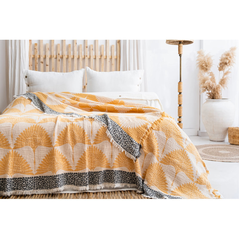 Crane Muslin Bed Blanket, Yellow