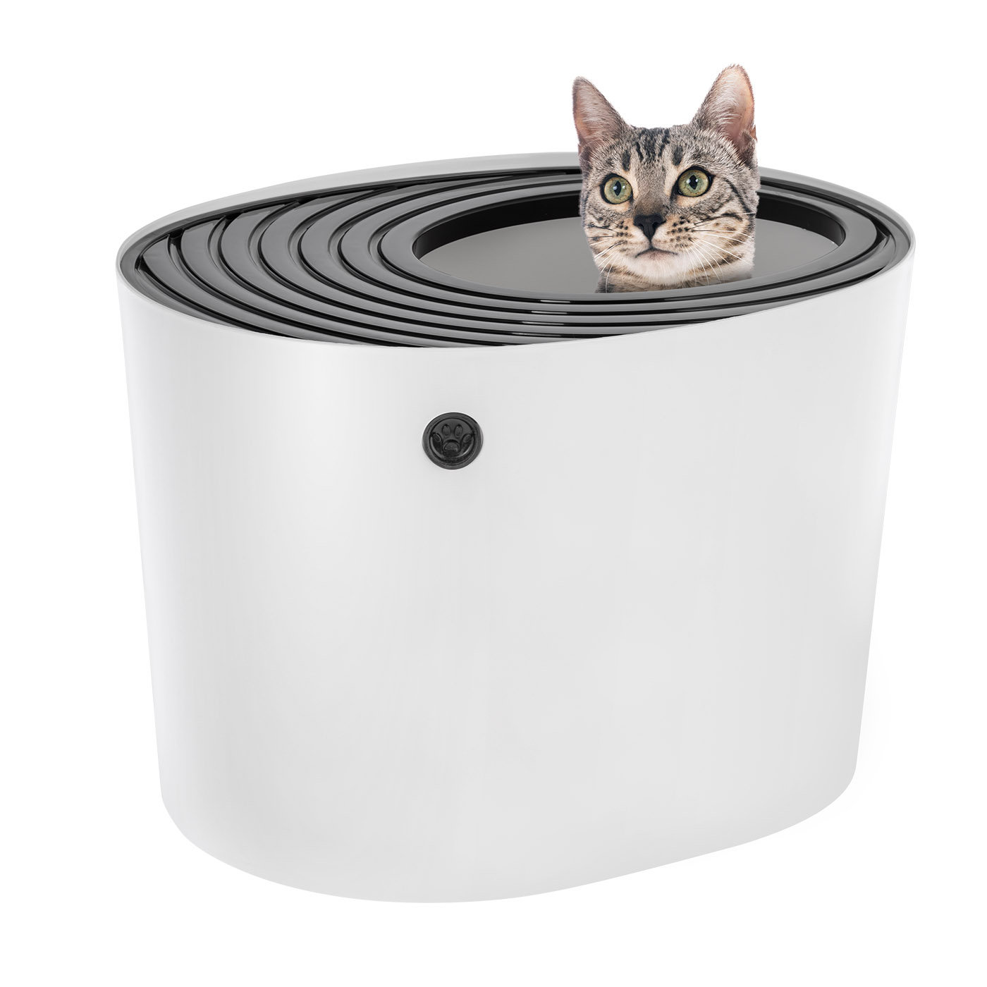IRIS USA, Inc. Top Entry Cat Litter Box With Scoop, White And Black