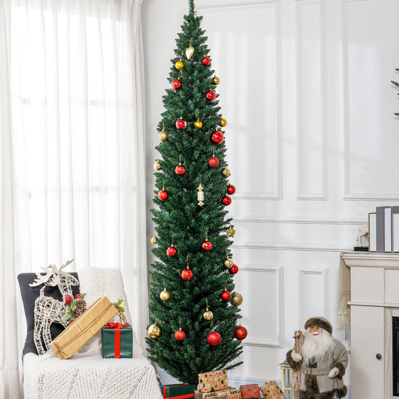 Arbre de Noël artificiel 8 pi, 618 branches, support en plastique, conception mince, ignifuge, assemblage facile,