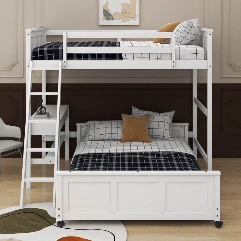 Twin Over Full Bunk Bed With Desk, White