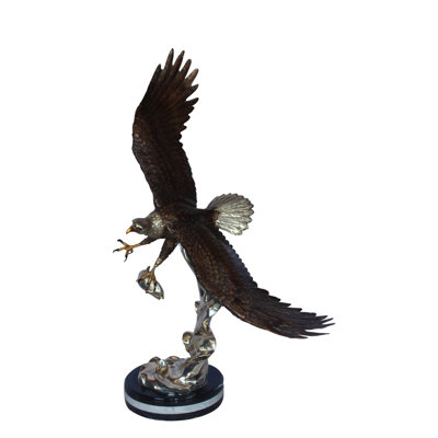Soaring Eagle Carrying Prey Bronze Statue -  Size: 16"L X 23"W X 39"H.