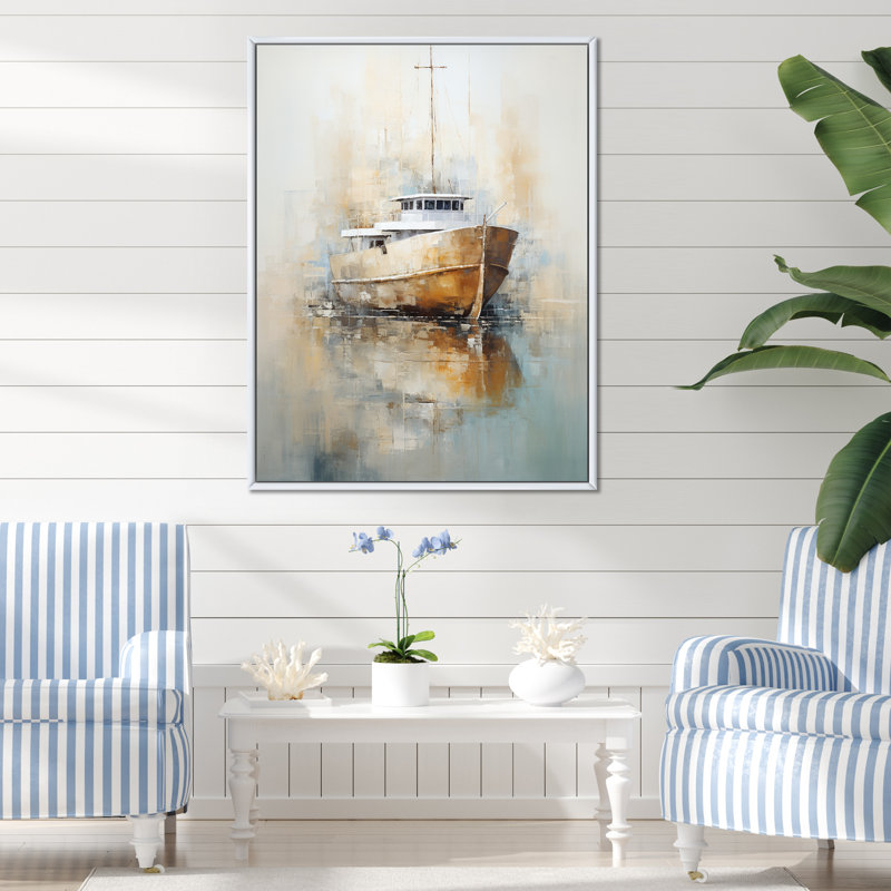 Minimalisme, bateau de pêche, horizon I, sur toile, H 32 po x l 24 po x P 1 po, Cadre flottant blanc