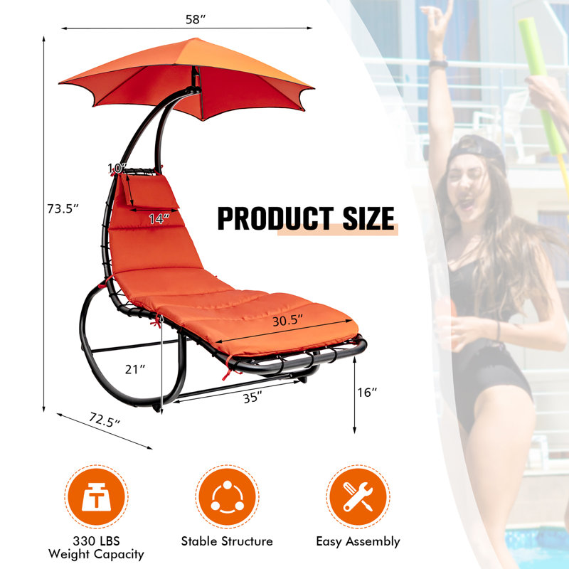 Chaise longue suspendue Jean-Mary avec support, Orange