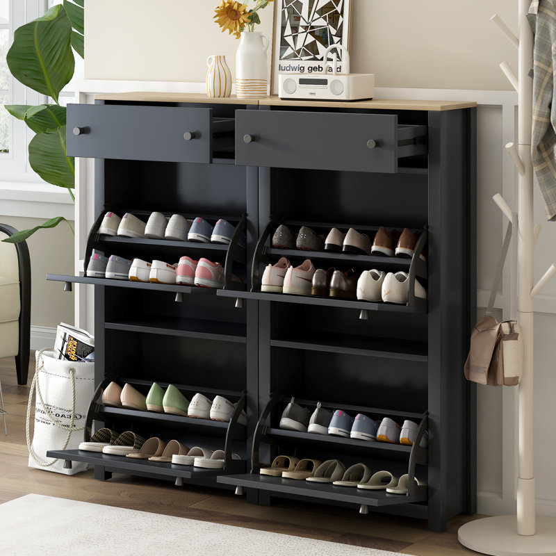 24 Pair Shoe Storage Cabinet, Black